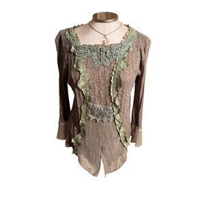 Y2K Pretty Angel Lg Lace Linen Cotton Blouse Grunge Fairy Goblin Festival Boho